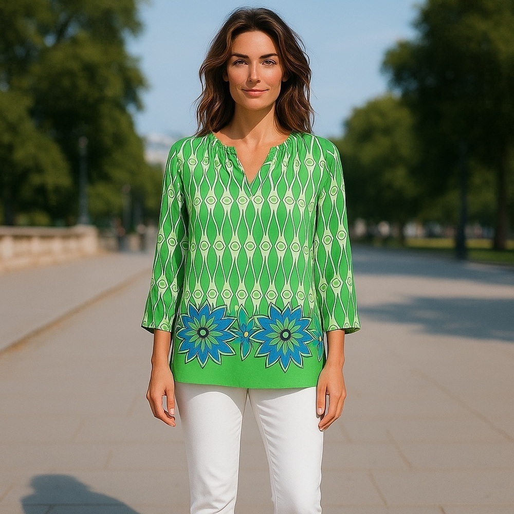 Green Geometric Women's Top